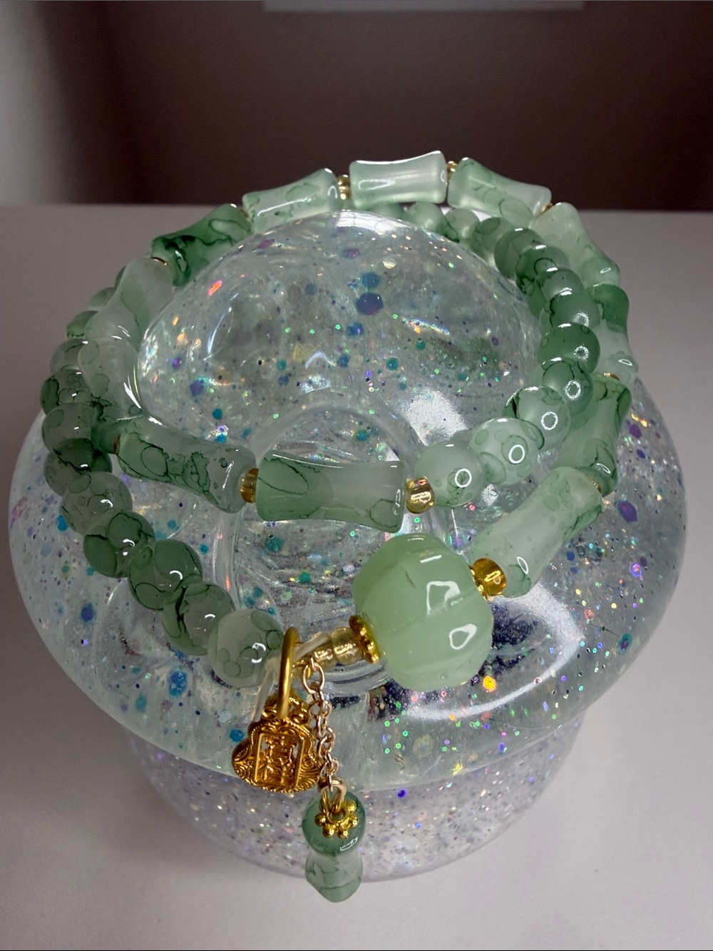 Green Beaded Pendant Necklace